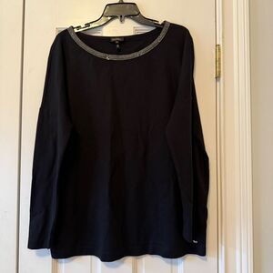 Escada Black Beaded Neckline Long Sleeve Top Size Medium